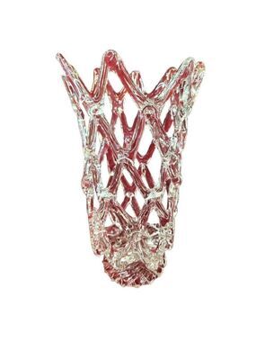 Murano Glass LATTICE WEB Art Glass Vase  MCM Hand Blown Pulled Glass 13.5 X 6 IN